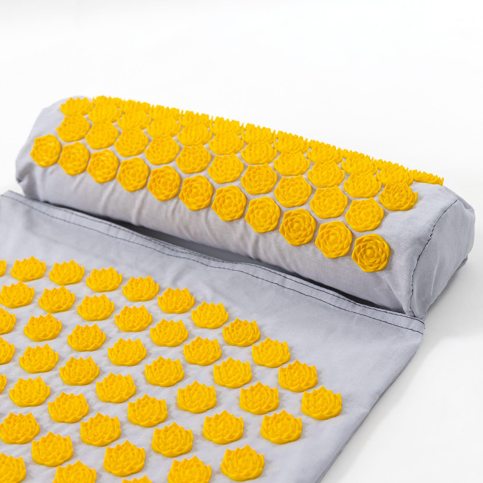 Коврик массажный Аппликатор Кузнецова/валик/подушка для спины/шеи/ног OSPORT Lotus Set Серо-желтый (n-0003) - фото 3