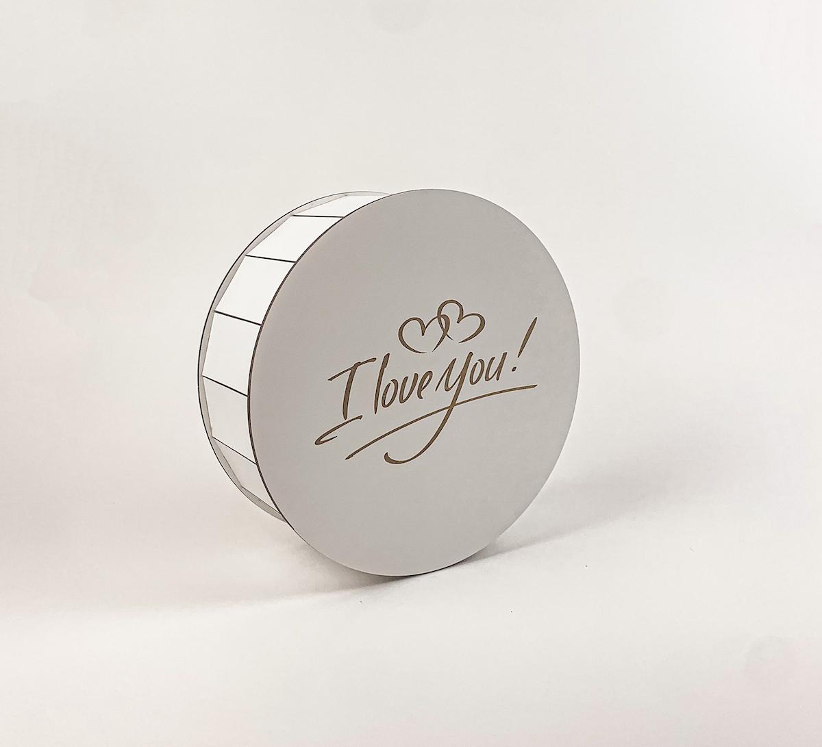 Коробка подарункова "I love you" з гравіюванням кругла середня Білий (4955)