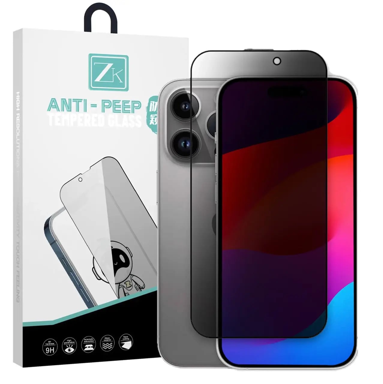 Защитное стекло для телефона ZK Anti Peep Silk Printing Full Screen Tempered Glass for iPhone 15 Plus