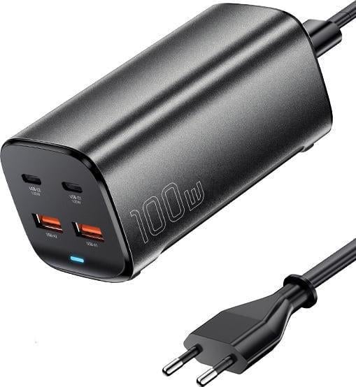 Зарядное устройство настольное ESSAGER ES-CD36 100W GAN PPS PD3.0 QC4.0 порты 2USB/2Type-C Black (43532)