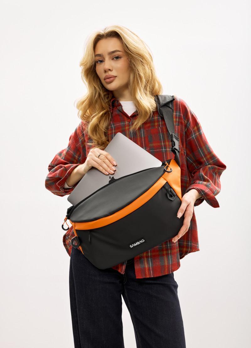 Сумка-бананка женская под ноутбук Sambag Urban Laptop 46×26 см Черно-оранжевый (51411129)