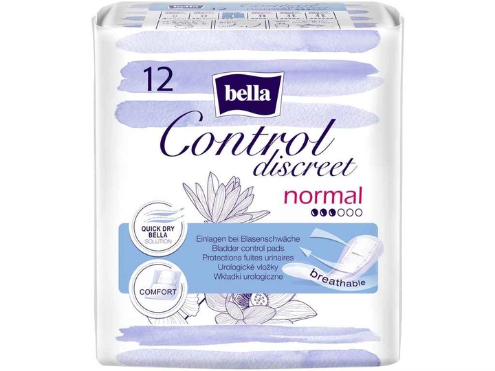Прокладки женские урологические Bella Control Discreet Normal 3 капли 12 шт. Прокладки женские урологические Bella Control Discreet Normal 3 капли 12 шт.