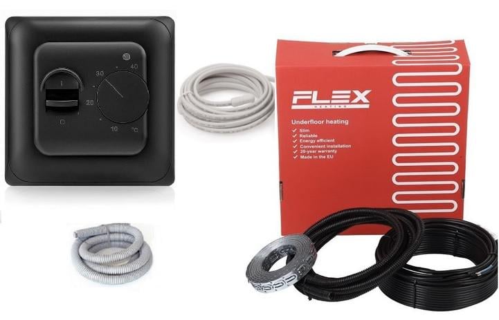 Кабель нагревательный двухжильный FLEX с механическим терморегулятором 2,5-3 м² 437,5 Вт 25 м Black