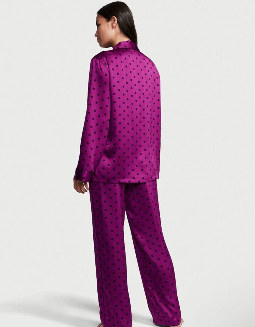 Піжама сатинова сорочка/штани Victoria's Secret Satin Long Pajama Set S Бордовий (26811427D) - фото 2