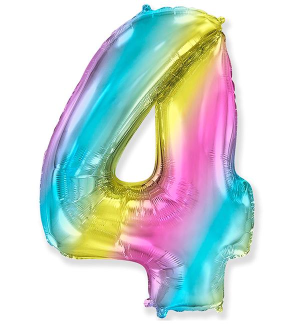 Шарик Цифра "4" 36 см Радуга