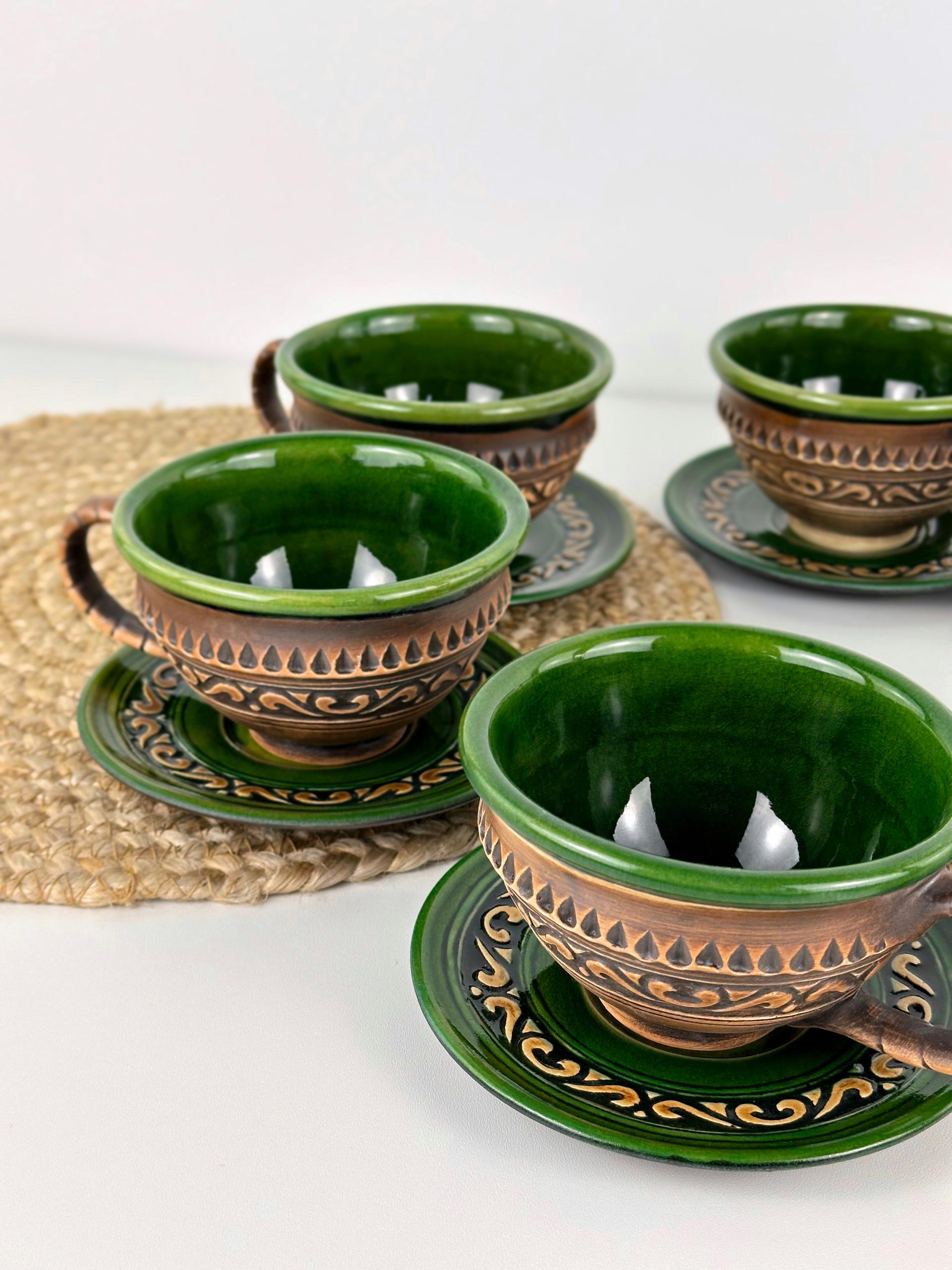 Набір глиняних чашок та блюдець Гражда 6 шт. Коричневий (17019-25) - фото 4