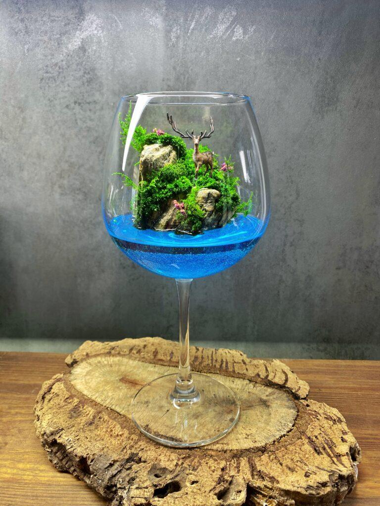 Флорариум в бокале с оленем Дикая природа 23х12 см