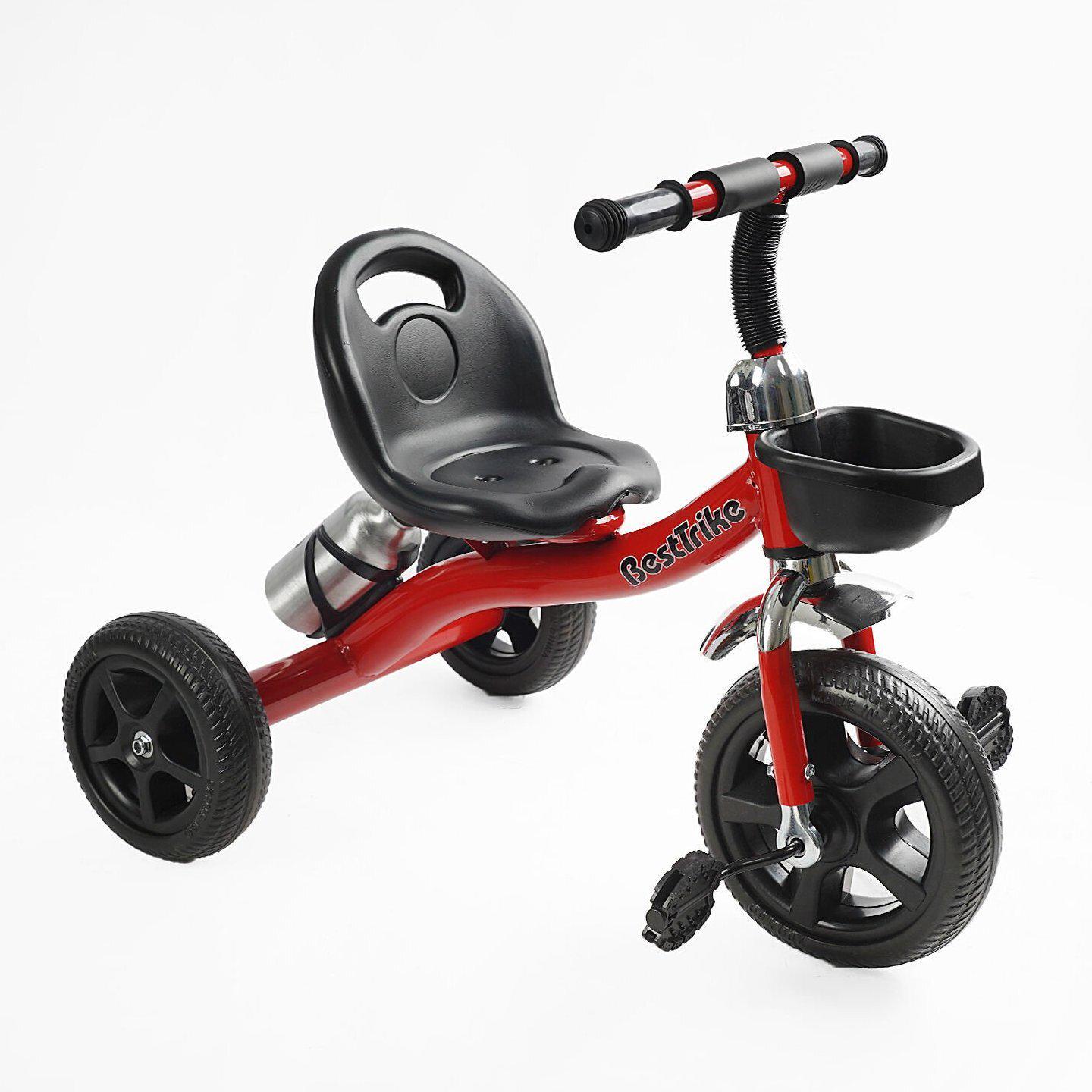 Детский трехколесный велосипед без ручки Best Trike BS с корзиной и бутылкой Красный