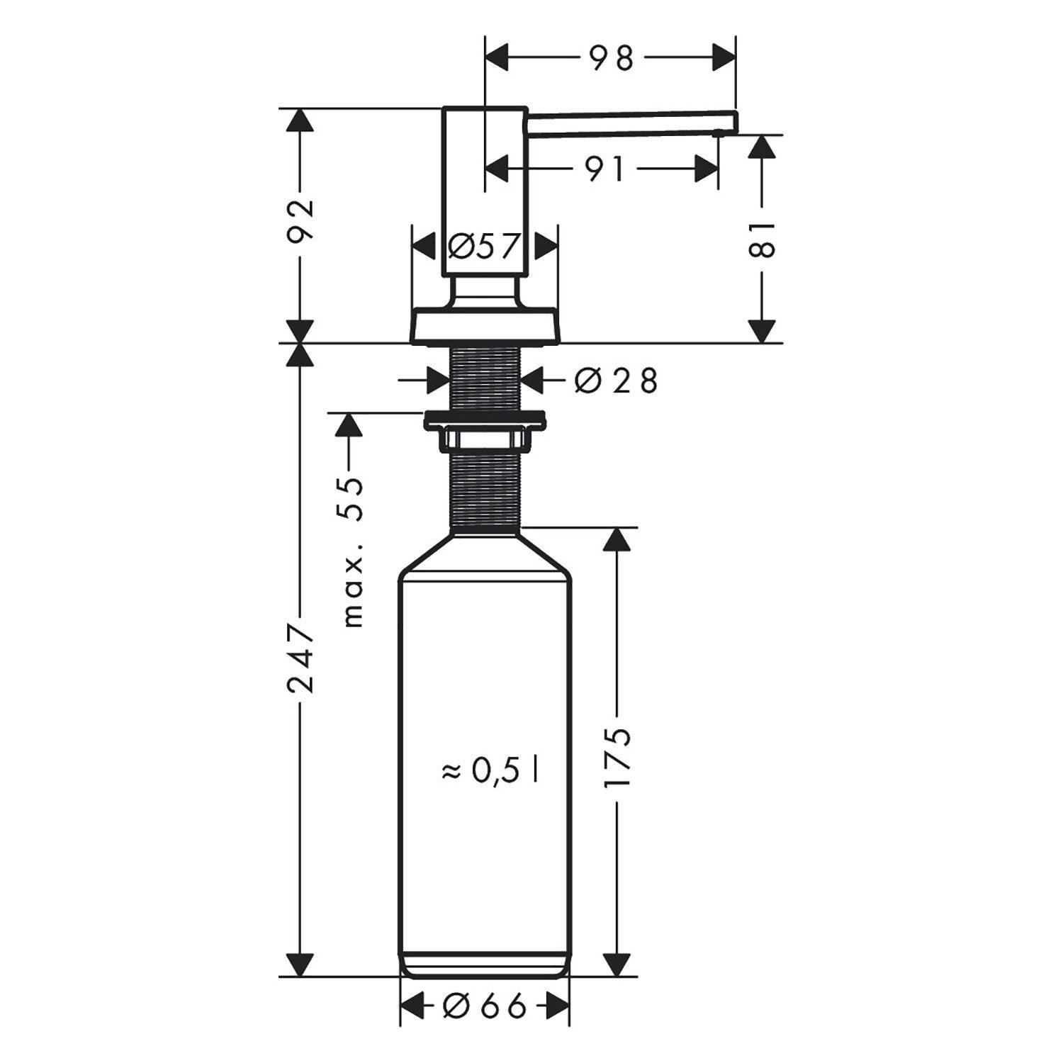 Дозатор врезной для мойки Hansgrohe A51 40448670 500 мл Черный (157510) - фото 2