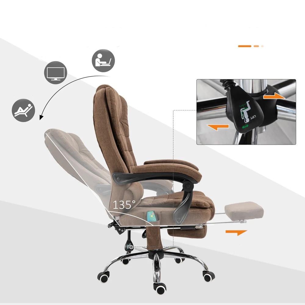 Офісне крісло з масажною подушкою та підставкою для ніг BOSS KO22 Premium з тканини до 130 кг Коричневий (17399) - фото 3