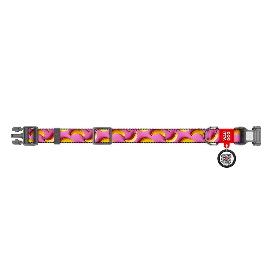 Ошейник для собак с QR-паспортом Waudog Nylon Бананы пластиковый фастекс М 20 мм 28-40 см Pink (281-4055) - фото 2 Ошейник для собак с QR-паспортом Waudog Nylon Бананы пластиковый фастекс М 20 мм 28-40 см Pink (281-4055) - фото 2