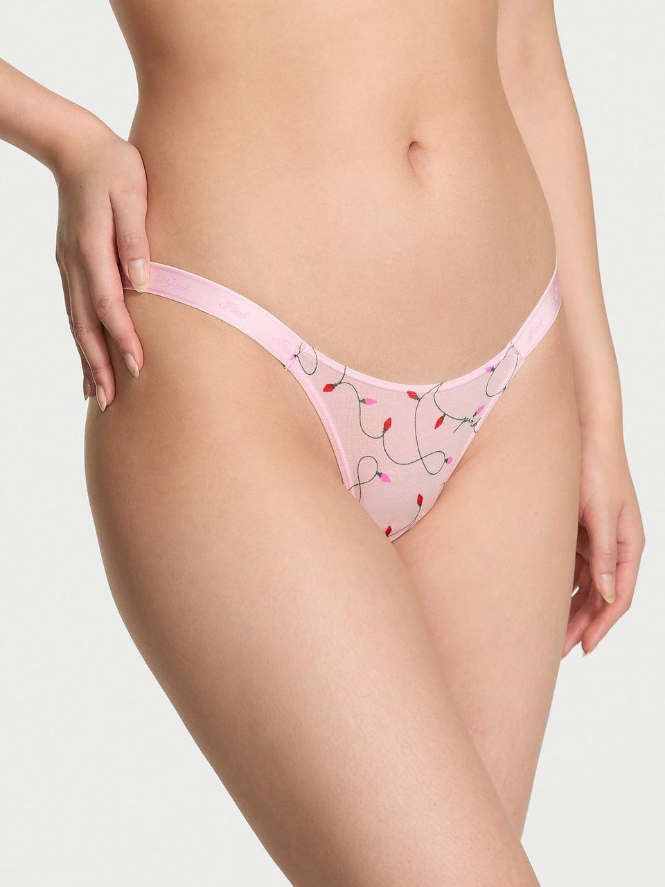 Трусики женские Victoria Secret Logo Cotton High-Leg Micro Thong S Розовый (3058433072)