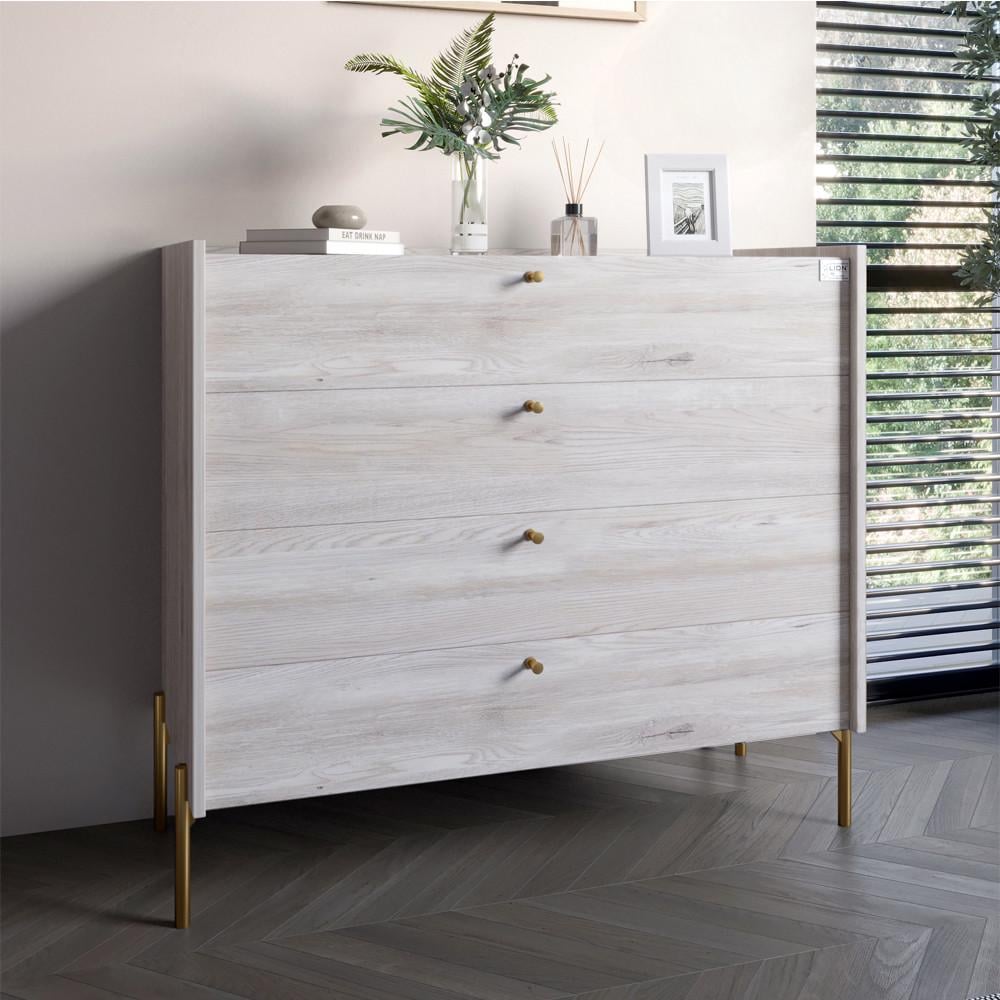 Комод Lion Wood с 4 ящиками с золотыми ножками 100х90х45 см Самоа дымчатый (LION-042962)