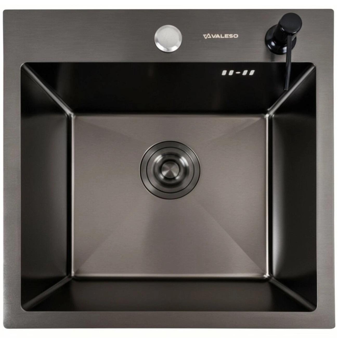 Мийка кухонна Valeso Handmade PVD з дозатором 3,0/0,8 мм 45x45 см Чорний (26639509)