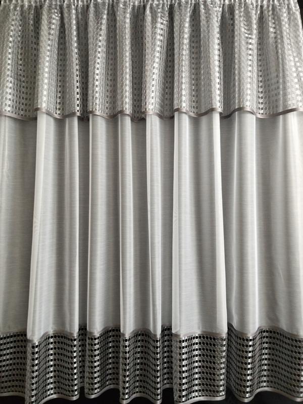 Тюль на вікно рівна з ламбрекеном 280х180 см Білий з сірим (бк-01с)