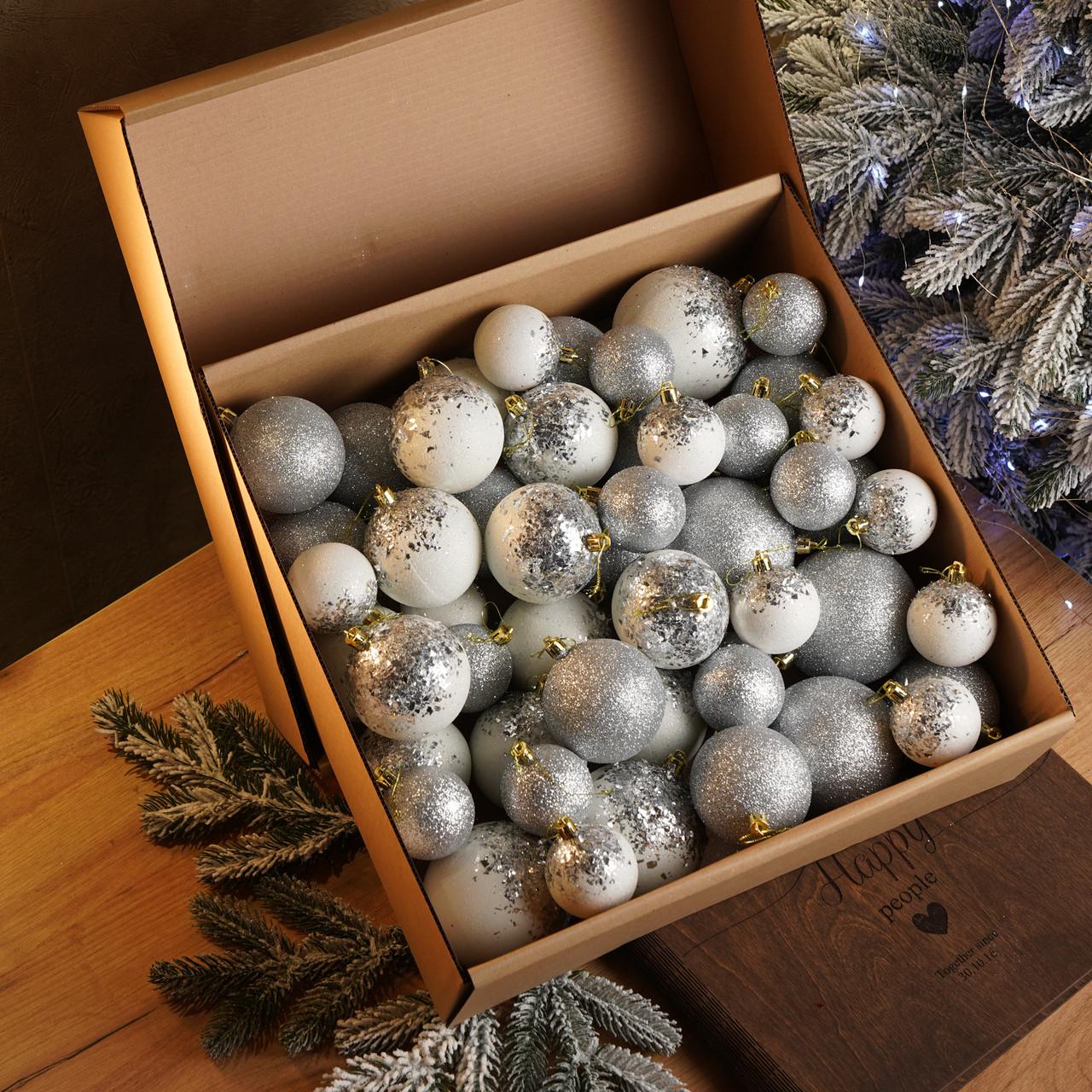 Набор шаров новогодних Битое стекло 40 шт. Серебряный (2765836631)