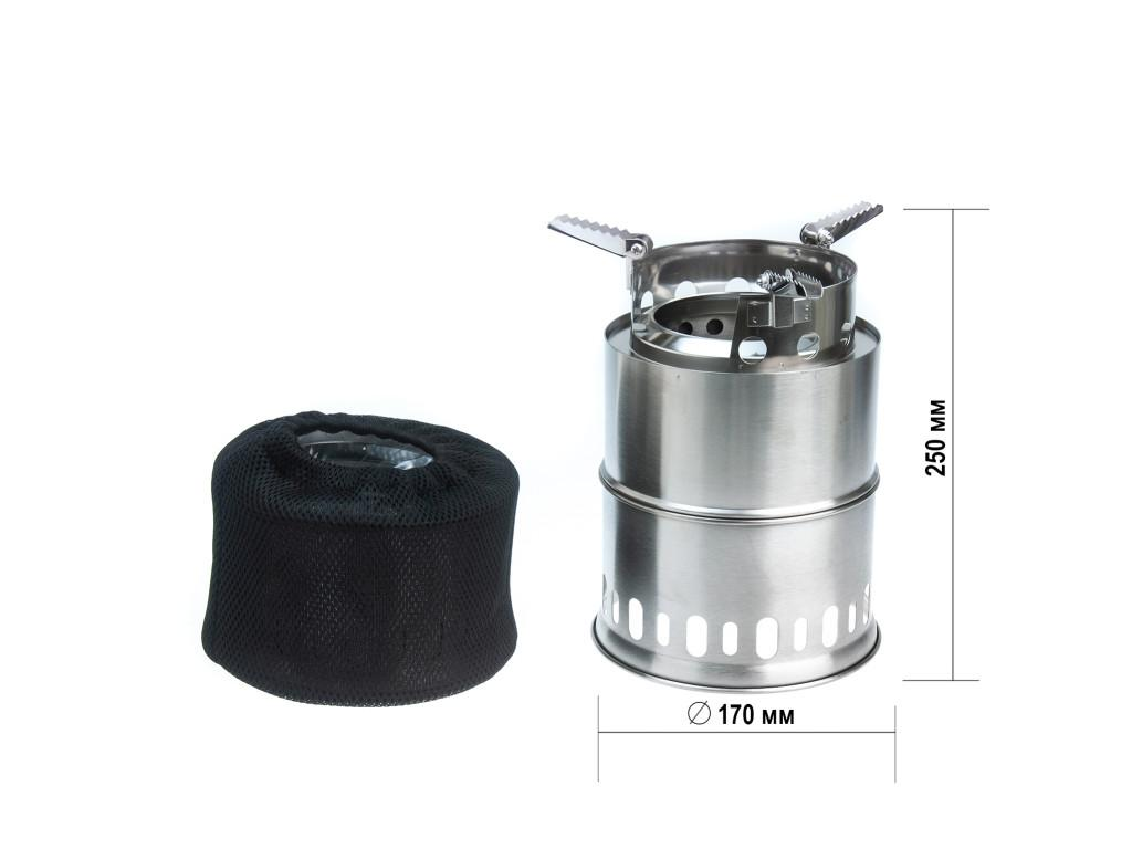 Піч турбо для кемпінгу ультралегка твердопаливна розбірна з нержавіючої сталі 25x17 см Сріблястий (11876js) - фото 2 Піч турбо для кемпінгу ультралегка твердопаливна розбірна з нержавіючої сталі 25x17 см Сріблястий (11876js) - фото 2