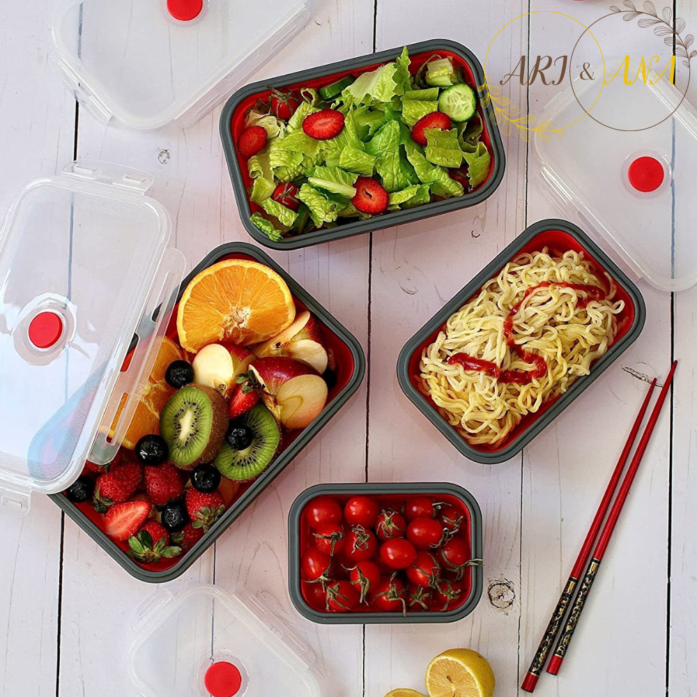 Набір силіконових складних контейнерів для зберігання їжі - 4 шт. Червоний (12508451) - фото 6 Набір силіконових складних контейнерів для зберігання їжі - 4 шт. Червоний (12508451) - фото 6