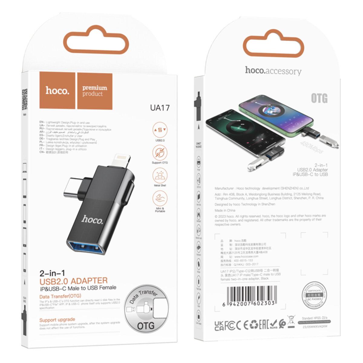 Адаптер Hoco UA17 iP/Type-C на USB Черный - фото 5