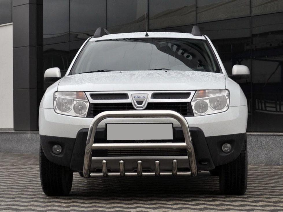 Кенгурятник без надписи QT006 CAN для Dacia Duster 2008-2018 гг. нержавеющая сталь Хром
