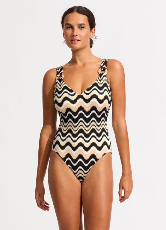 Купальник сдельный женский Seafolly XL Бежевый/Черный (11098DD099black)