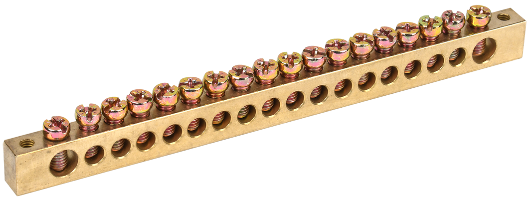 Шина нульова УЕК 18 отворів кріплення по краях мідь 8х12 мм (YNN21-18-100) Шина нульова УЕК 18 отворів кріплення по краях мідь 8х12 мм (YNN21-18-100)