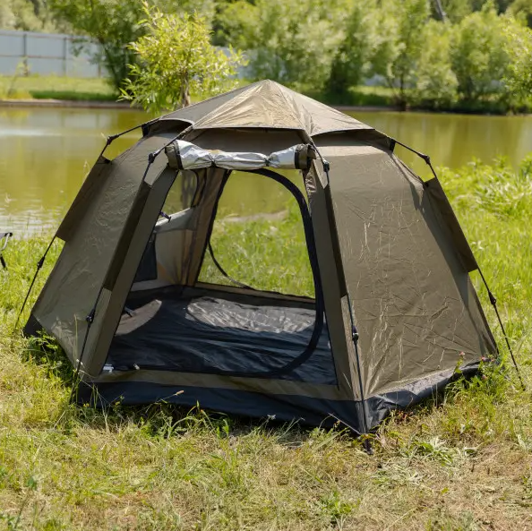 Палатка туристическая шестиугольная трехместная 240х210х130 см Зеленый (LU-020) - фото 3