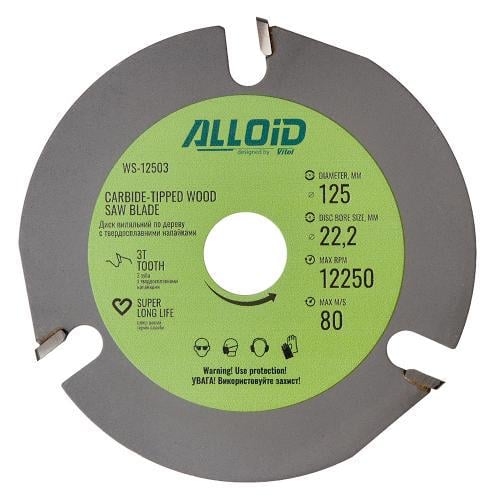Диск пильный Alloid по дереву с твердосплавными напайками 3 зуба 125х22,2 мм (00000063291)