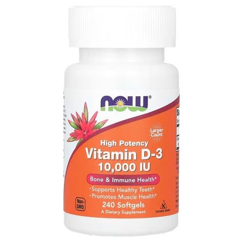 Витамин D NOW Vitamin D3 10 000 МЕ 240 softgels (NOW-00385)