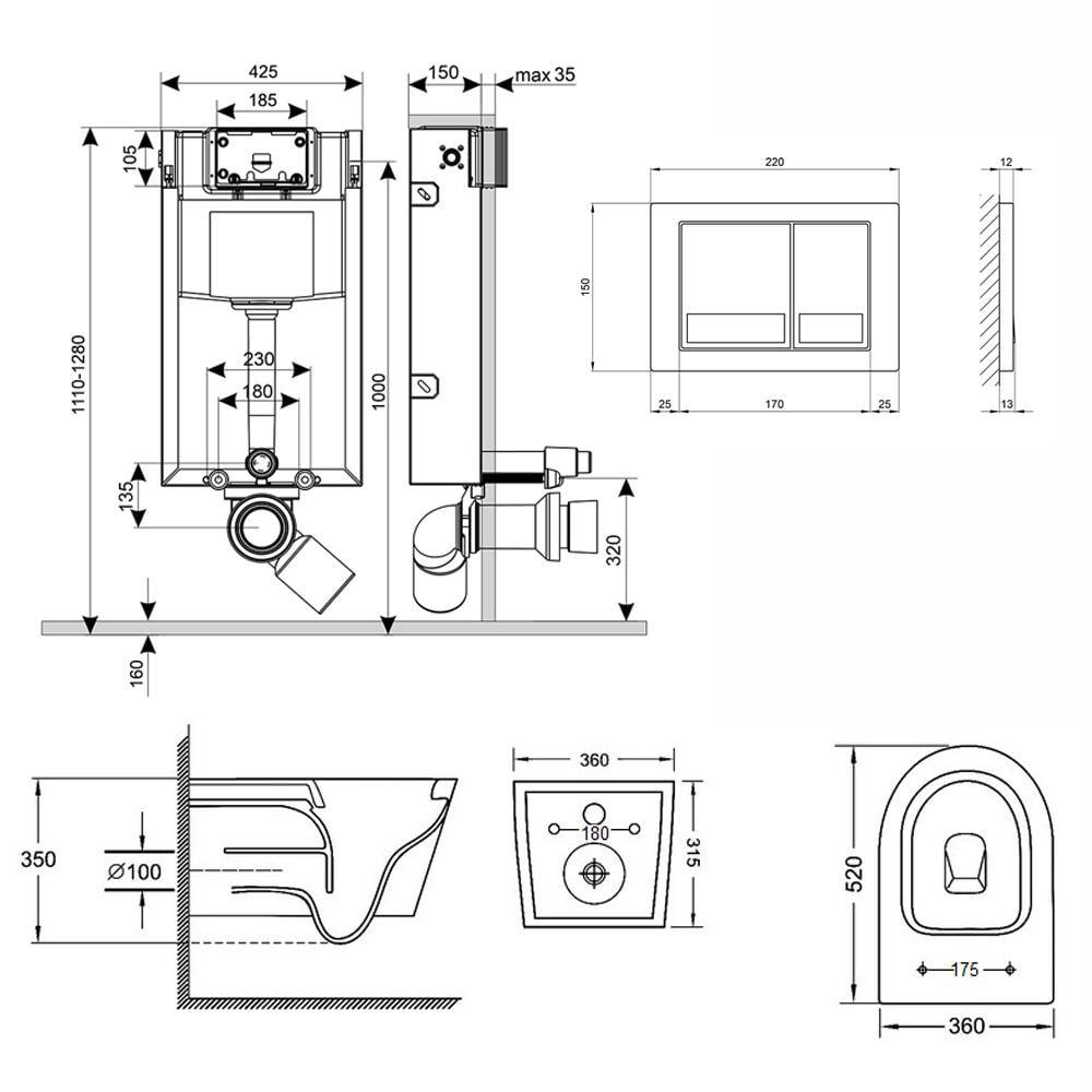 Унитаз подвесной Qtap Jay/комплект инсталляции Nest 4в1 квадратная клавиша Satin (SD00042998) - фото 2