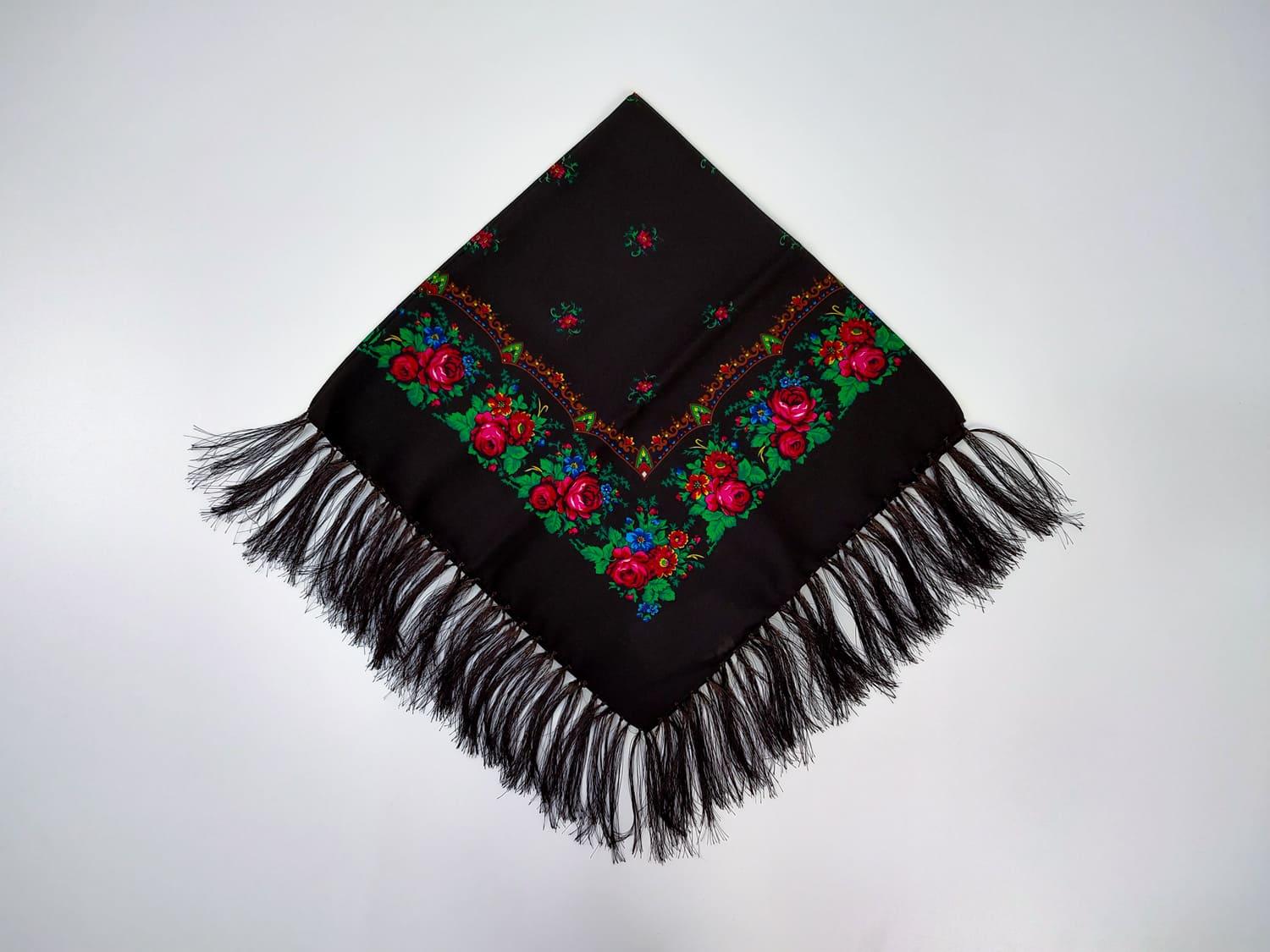 Платок с кистями Цветущая традиция 80x80 см Коричневый (30314569)