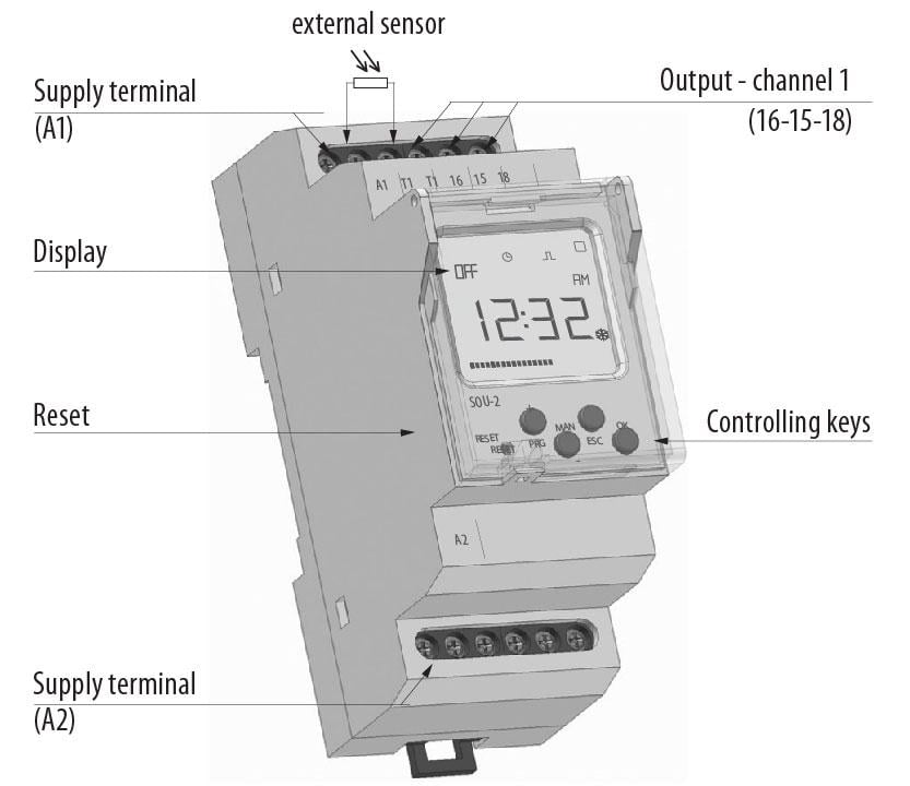 Реле сумеречное ETI SOU-2 с цифровым таймером 8А 230 В (2470020) - фото 2 Реле сумеречное ETI SOU-2 с цифровым таймером 8А 230 В (2470020) - фото 2