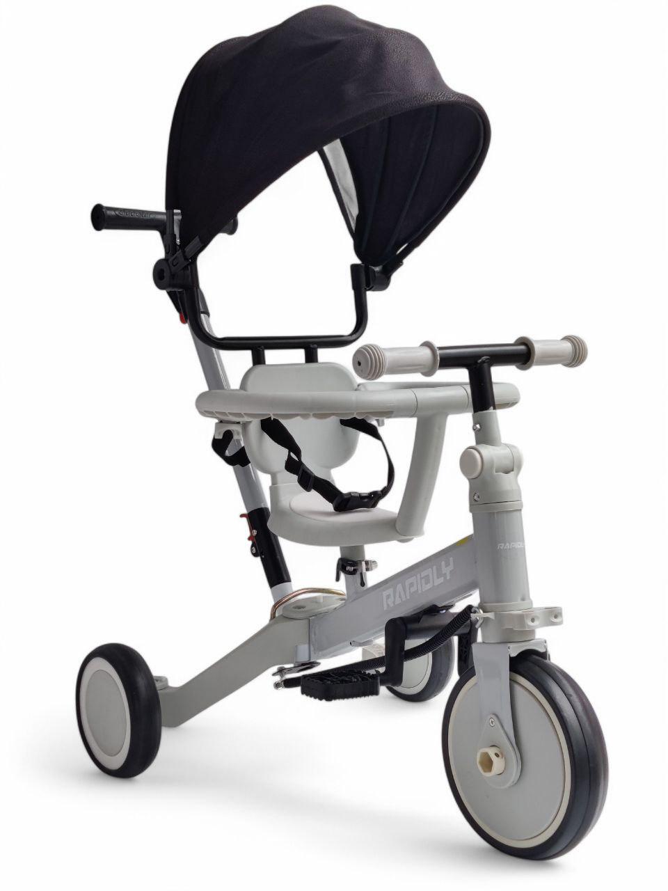 Дитячий велосипед коляска 3в1 Rapidly NN519 із батьківською ручкою на 3 колесах з дашком Сірий з чорним (NN519r-s2) - фото 1 Дитячий велосипед коляска 3в1 Rapidly NN519 із батьківською ручкою на 3 колесах з дашком Сірий з чорним (NN519r-s2) - фото 1