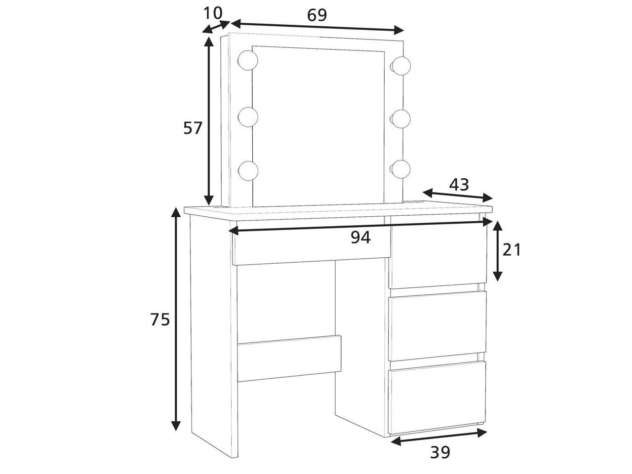 Туалетний столик із дзеркалом і підсвічуванням Homart 6 LED Сонома (9284) - фото 5 Туалетний столик із дзеркалом і підсвічуванням Homart 6 LED Сонома (9284) - фото 5