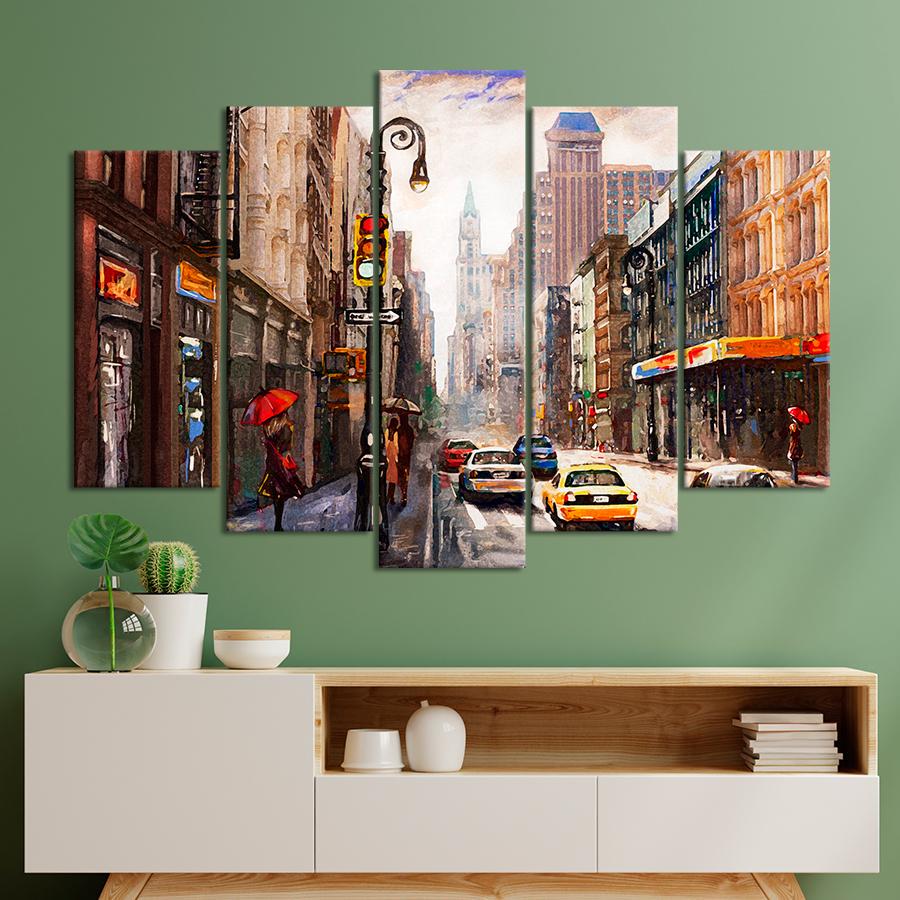 Картина на холсте Люди с зонтами на улице Нью-Йорка 137x85 см (V254-5_L)