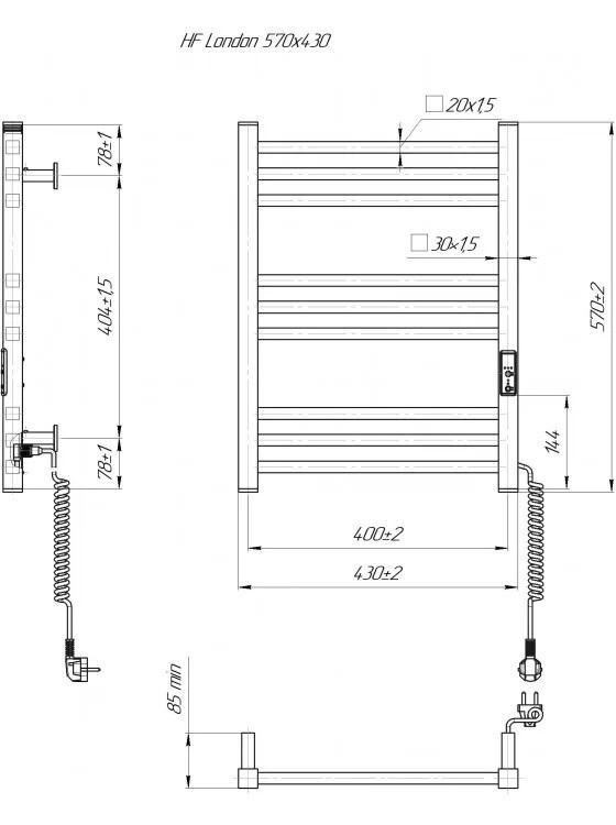 Полотенцесушитель электрический  Hygge Family London TR K 570х430 мм Черный матовый (6.1.0100.06.BM) - фото 6