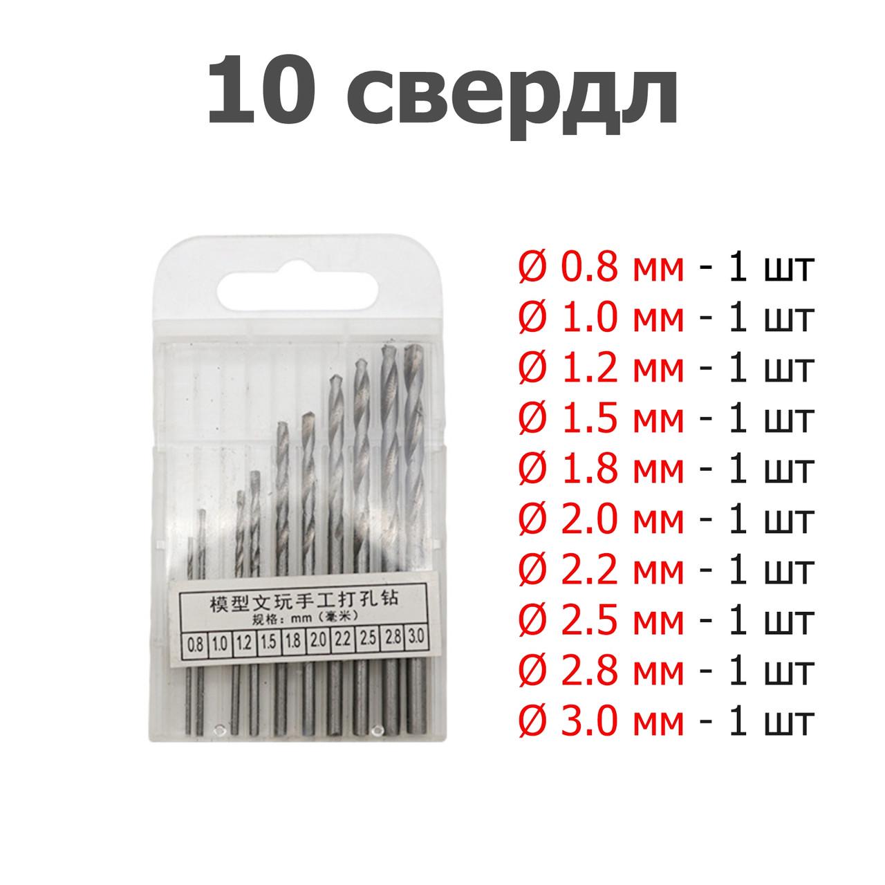 Свердла міні прецизійні 10 шт. Ø 0,8-3 мм (137530) - фото 2