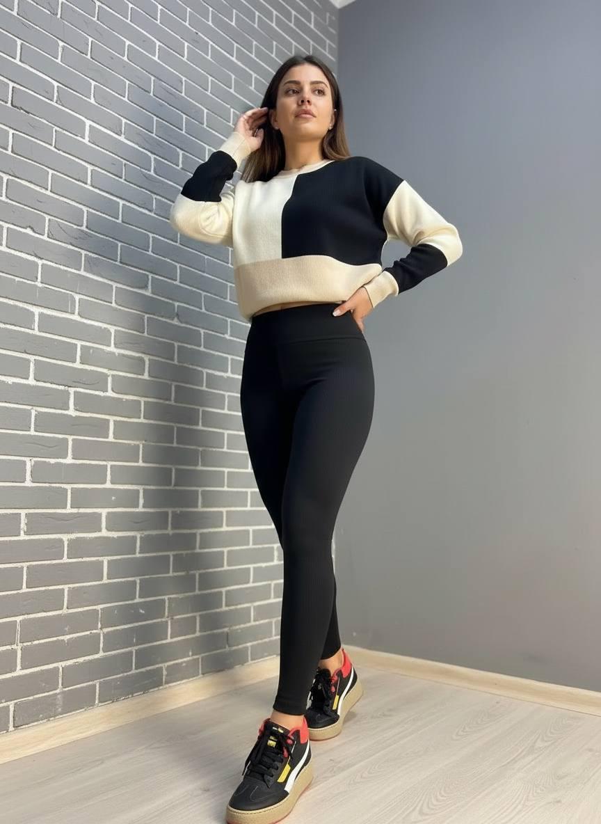 Лосины женские Prenses 706 рубчик широкий пояс утепленные флис 2XL Черный (3050) Лосины женские Prenses 706 рубчик широкий пояс утепленные флис 2XL Черный (3050)