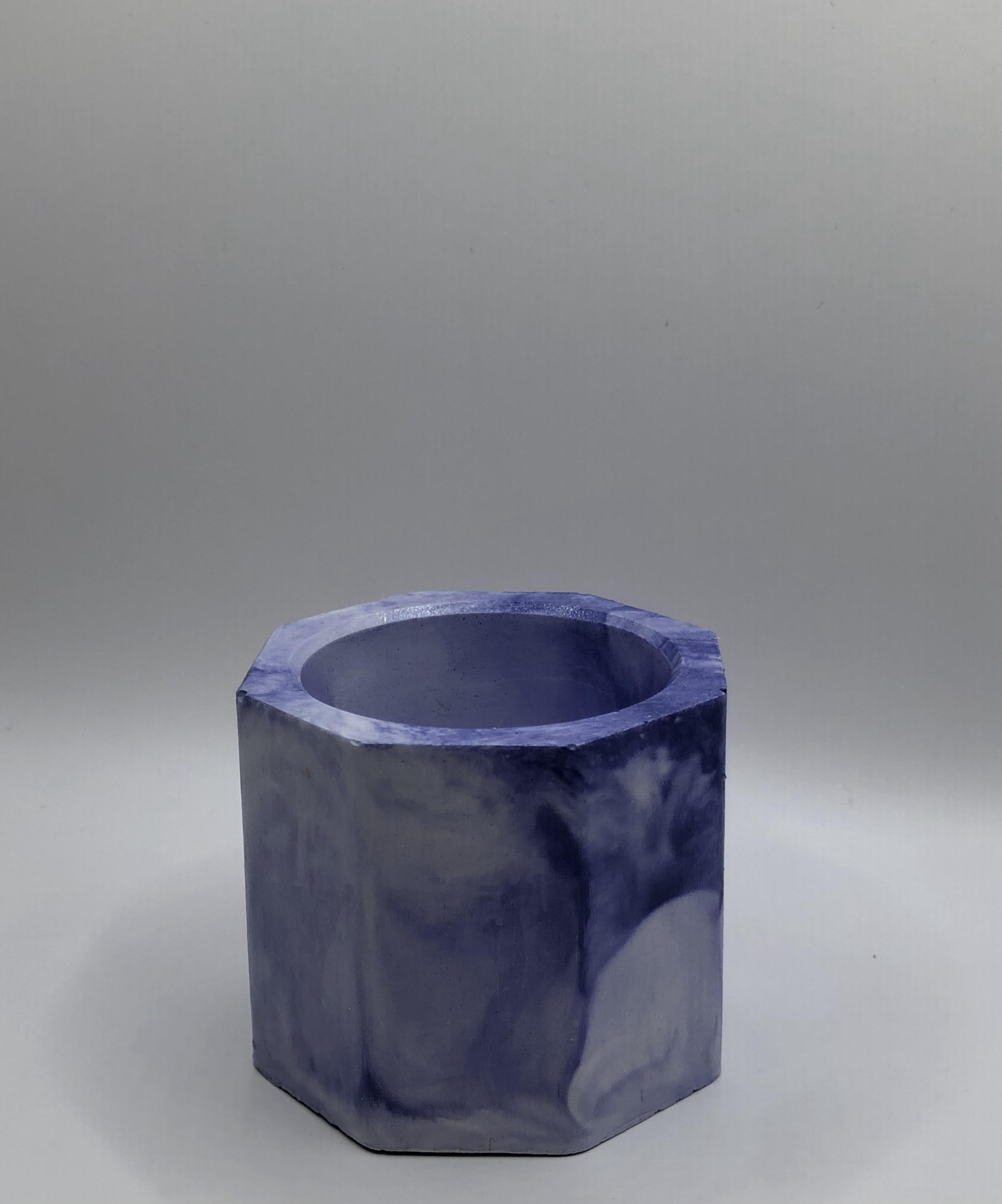 Кашпо гипсовое для свечей и растений 4,7 см Синий с белым.