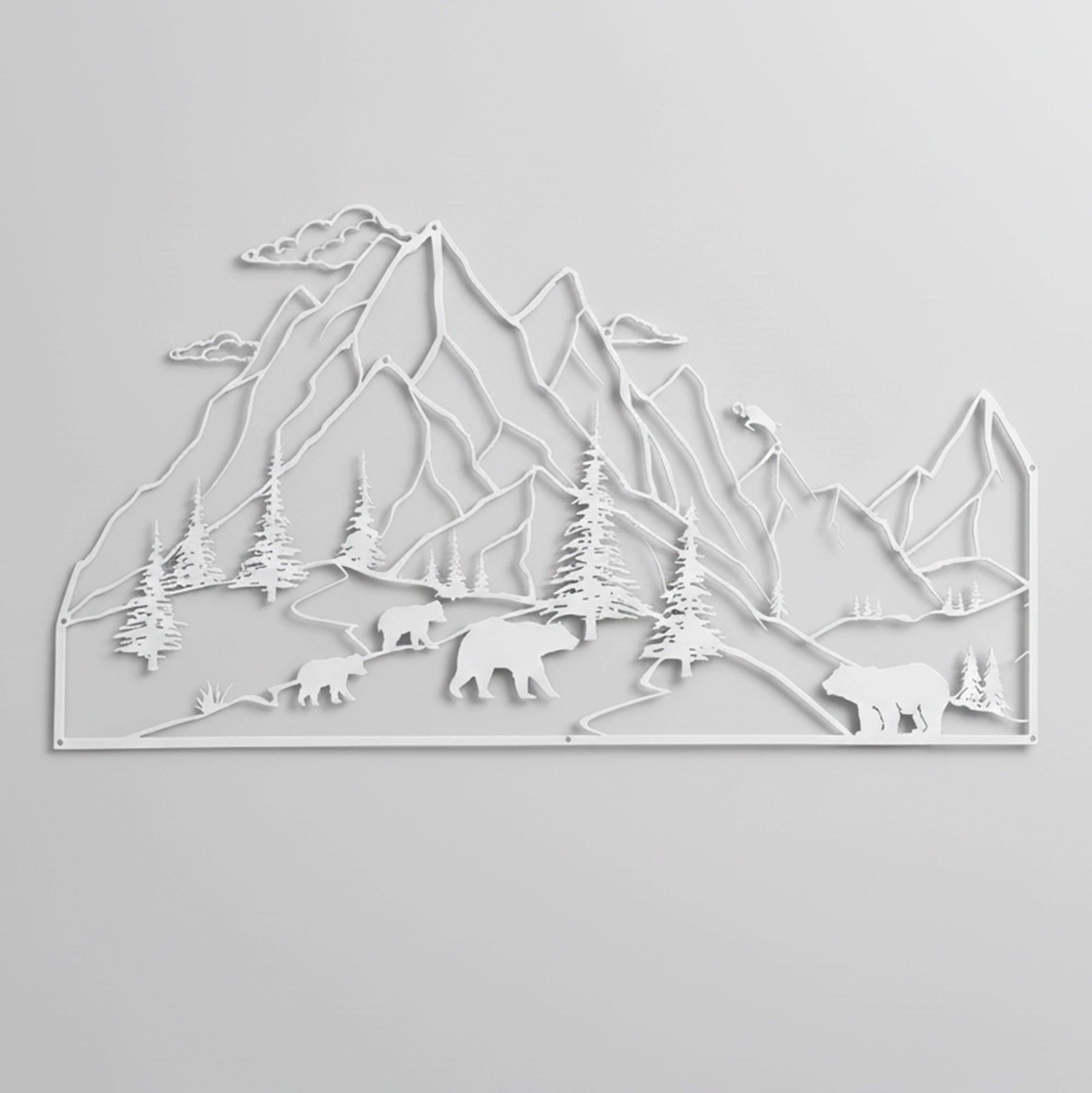 Панно на стену Медведи в горах декоративное из металла Бежевый (2309Beige)