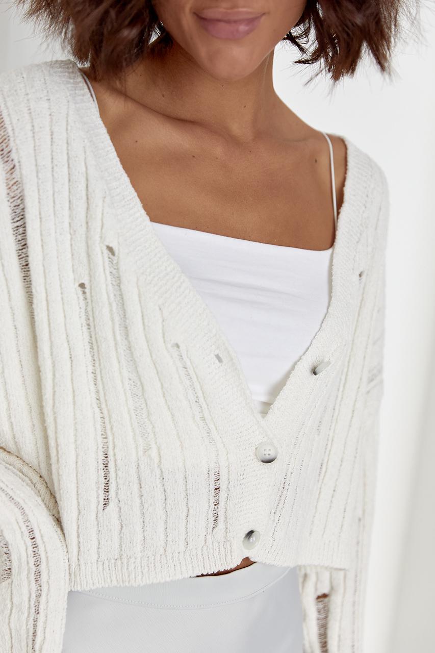 Кардиган укороченный с рваной вязкой L Молочный (11643844) - фото 4 Кардиган укороченный с рваной вязкой L Молочный (11643844) - фото 4