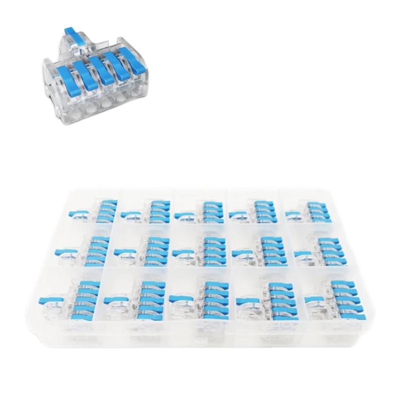 Набор клемм Tactix 0,08-4 мм2 32А 1-5 проходная наборная 29,7х30х13 мм 15 шт. Синий (DF-15TB-15box)