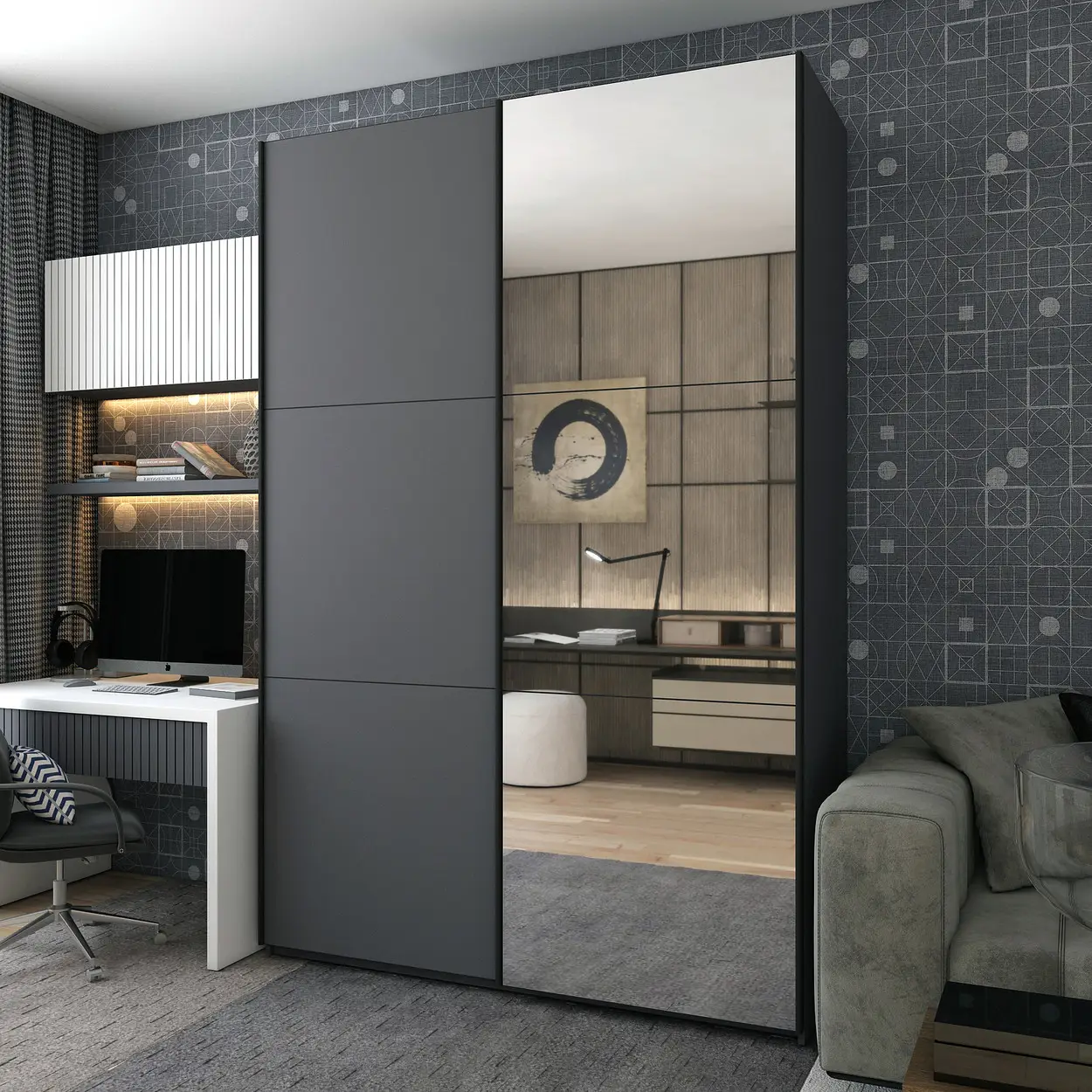 Шкаф-купе Doros G-Caiser 1 ДСП/1 зеркало 180х60х240 см Графитовый (42005088)