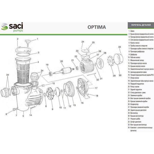 Насос для бассейна Saci Optima 50M 10 м3/час 0,33 кВт 230 В (10017) - фото 6