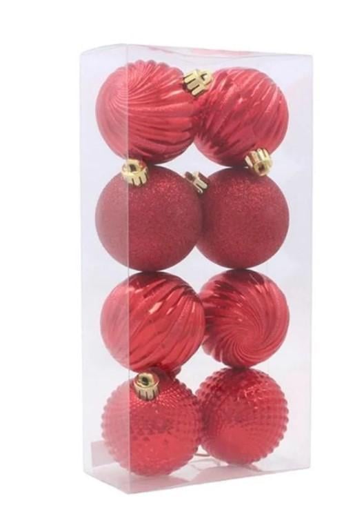 Набір куль пластикових новорічних 8 шт. D-6 см Червоний (43129)