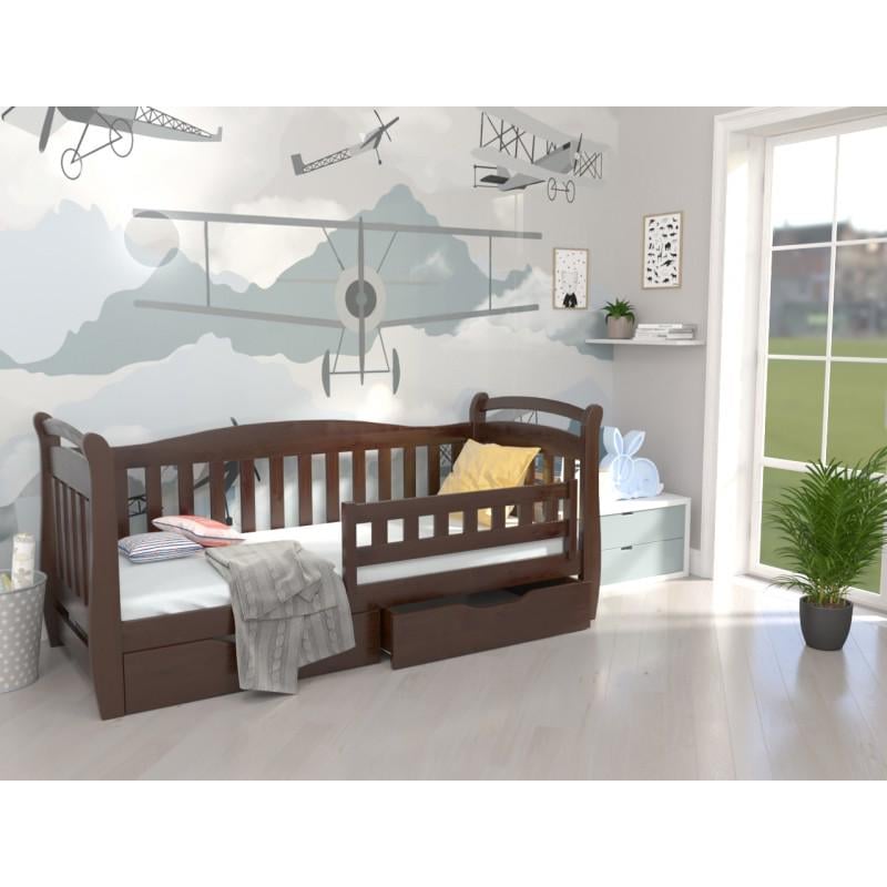 Кровать в детскую односпальная Luna mebli Доминик с бортиком/ящиками 80x160 см Орех темный (43570)