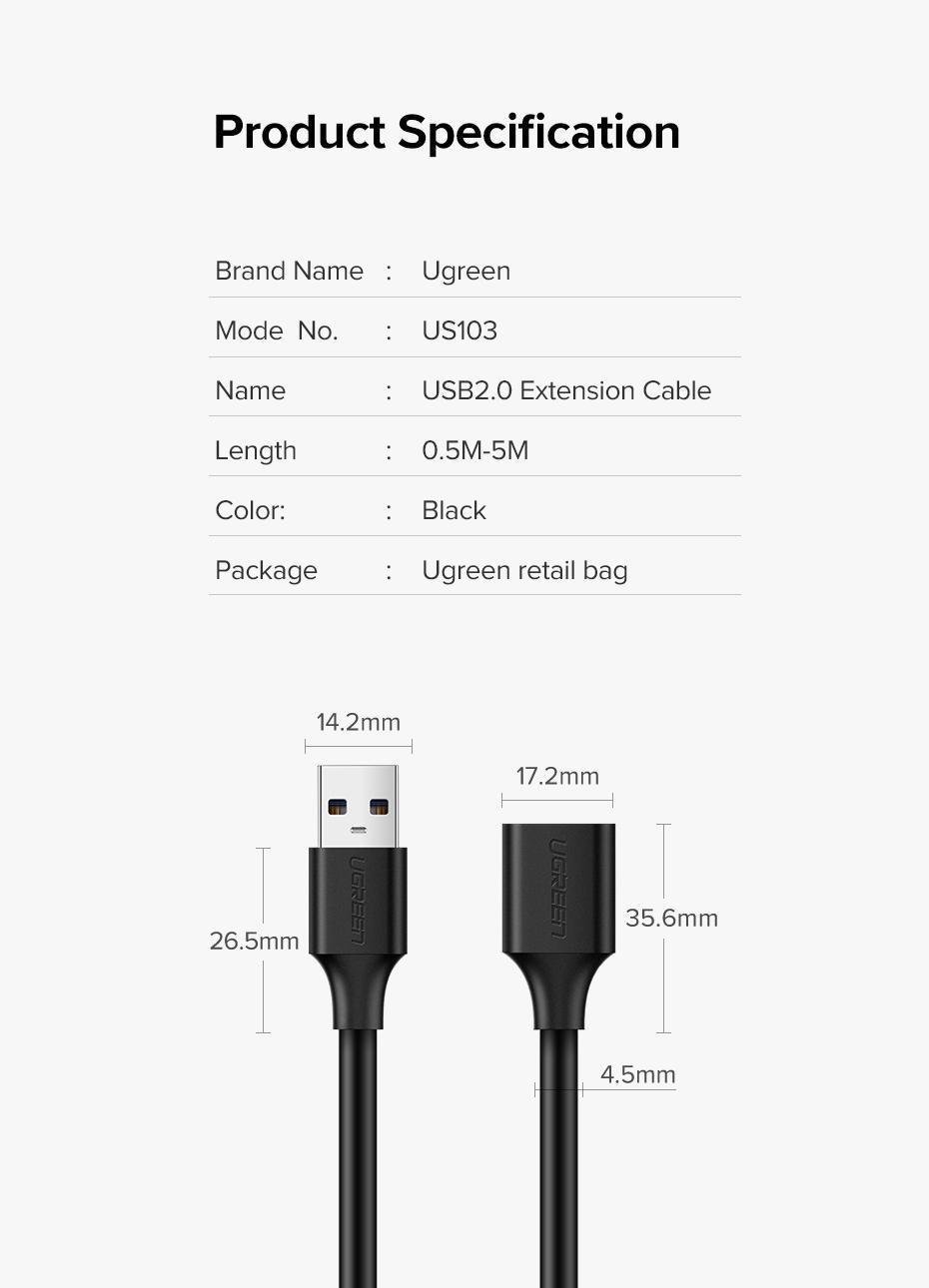 Кабель UGREEN USB 2.0 480 Мбит/с USB-A папа на USB-A мама 1 м Черный (10314) - фото 9 Кабель UGREEN USB 2.0 480 Мбит/с USB-A папа на USB-A мама 1 м Черный (10314) - фото 9