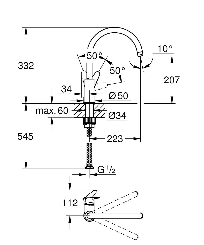 Змішувач для кухні Grohe BauCurve 31231001 одноважільний Хром (149586) - фото 2 Змішувач для кухні Grohe BauCurve 31231001 одноважільний Хром (149586) - фото 2