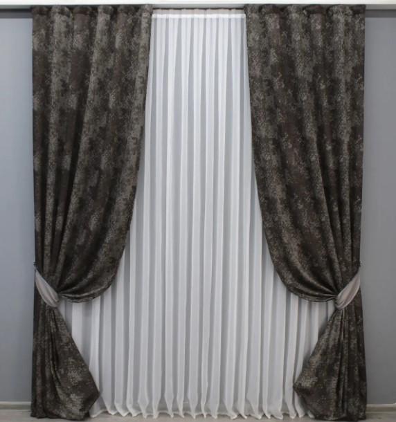 Шторы лен Мрамор Al-9 1,5х2,8 м 2 шт. Венге/Серый (1640ш)