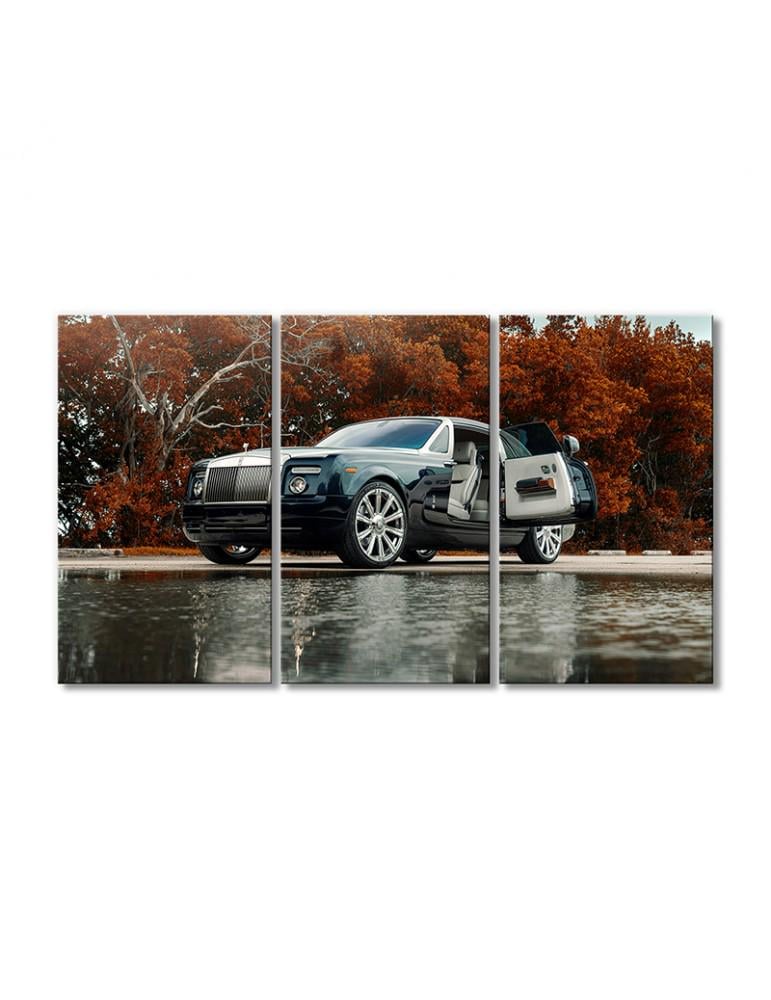 Картина модульная Роллс Ройс Куллинан Черный автомобиль 3 модуля 90x135 см